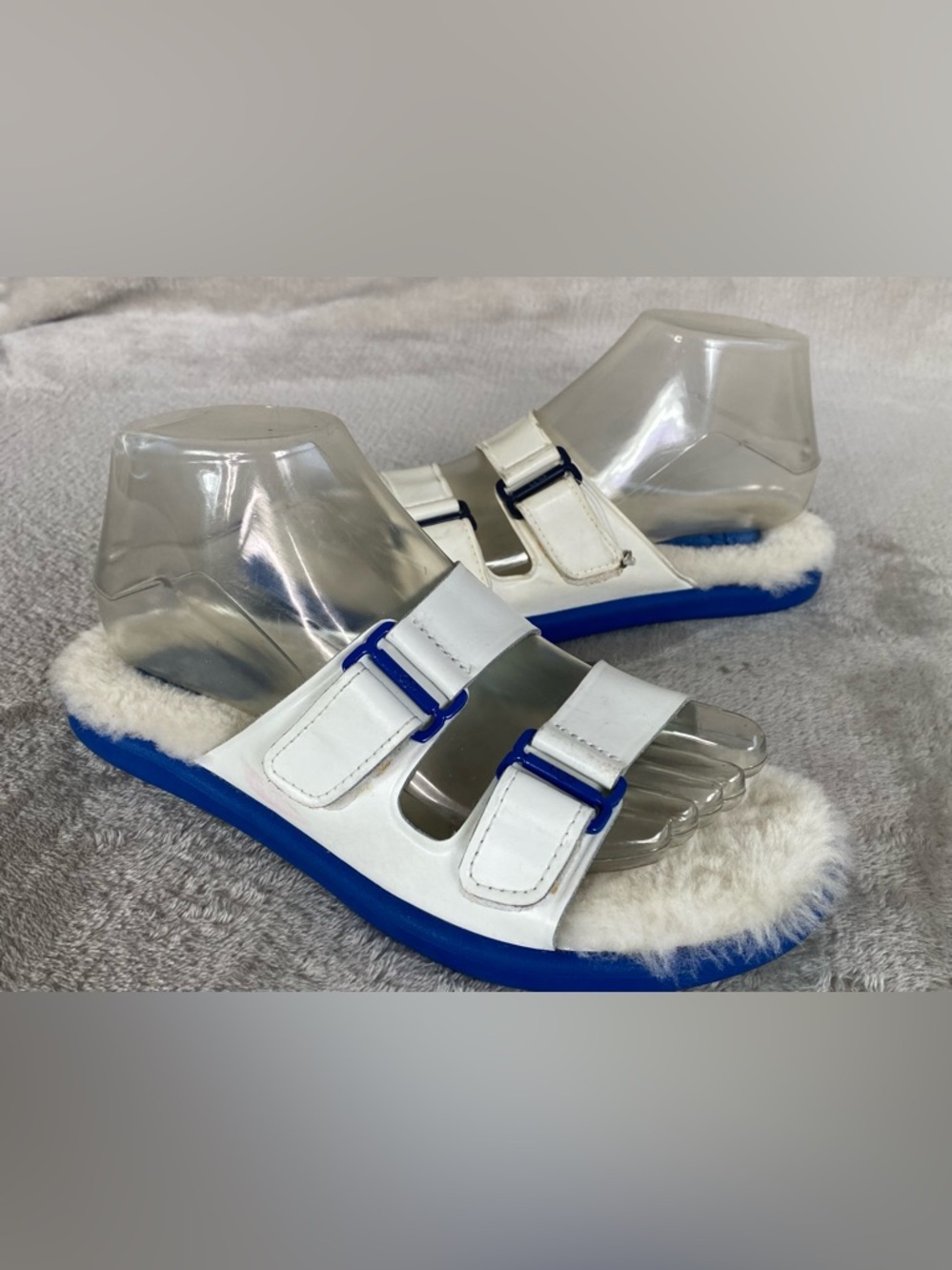 UGG Fluff Shearling Slide Sandals Womens 6 White Blue Slipper Comfort NEW - Picture 3 of 8